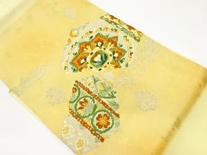 引箔草花に抽象模様織出し名古屋帯